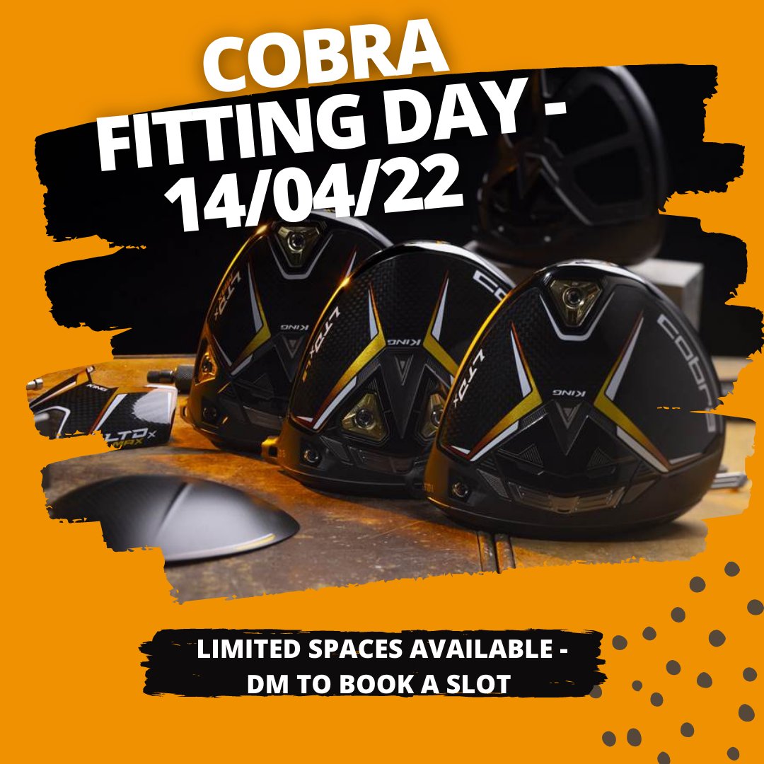 Only two days until the Cobra Fitting Event! Thursday 14th April - 3:00 pm - 8:00 pm Contact us via 01922 613675 or direct message us to book a slot #Cobra #CobraGolf #Fittingday #StaffsGolf #MidlandsGolf #Golfer #Ultimategolf