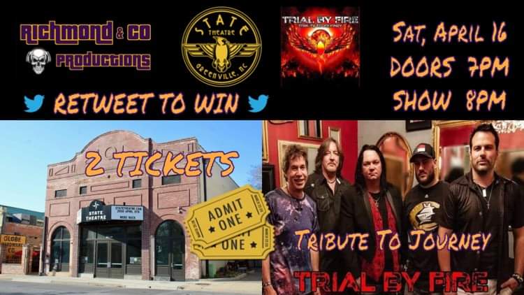 tbfjourney's tweet photo. Do you want to go to our show this Saturday night at The State Theatre in Greenville NC, just retweet this photo for your chance to win two free tickets!!
@GreenvilleNC
@ECUPiratesFB
@ECUAthletics
@EastCarolina
@greenvillenc_ https://t.co/3tAPzhq5gS