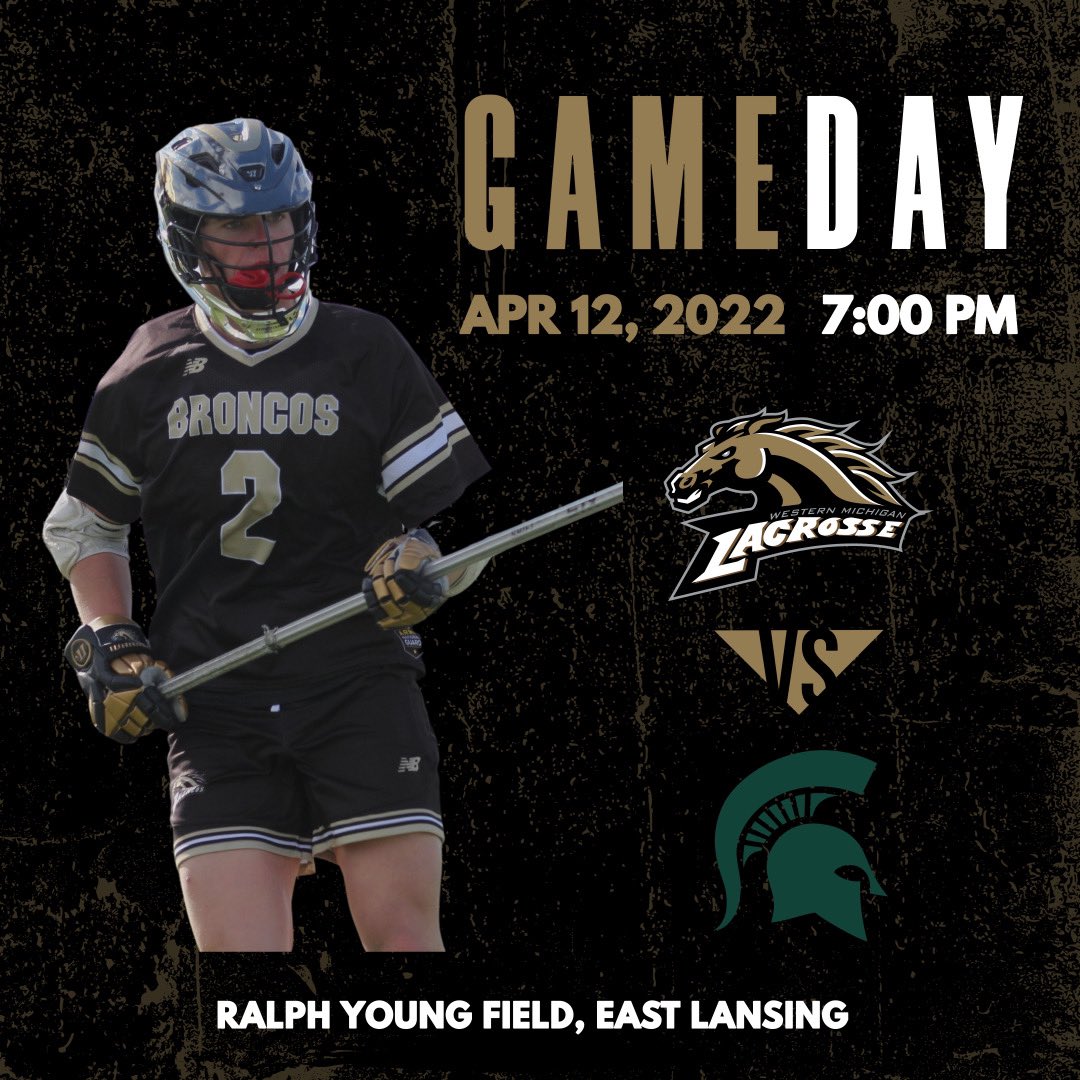 WmuLacrosse's tweet photo. Game Day!! 
We head to East Lansing to take on the Spartans on a beautiful Tuesday night

⏰ 7:00pm
📍Ralph Young Field, East Lansing, MI

Stay tuned for a possible livestream link…Go Broncos!! https://t.co/jN5s9XlcS7