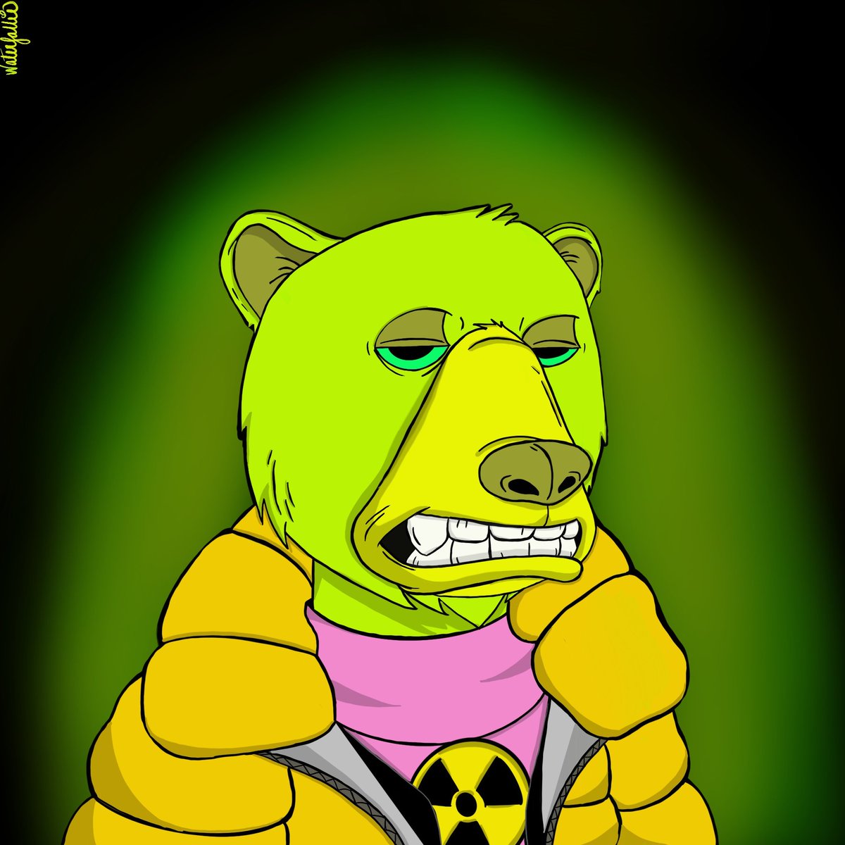 Waterfallie's tweet photo. Radioactive ☢️ Had such a great time doing this one!  @okaybears hopefully I can glow into your WListing☢️

#NFTCommunity #NFT #NFTdrops #SolanaNFT #artistsontwitter #momart #bears https://t.co/9ft3jhHcxM