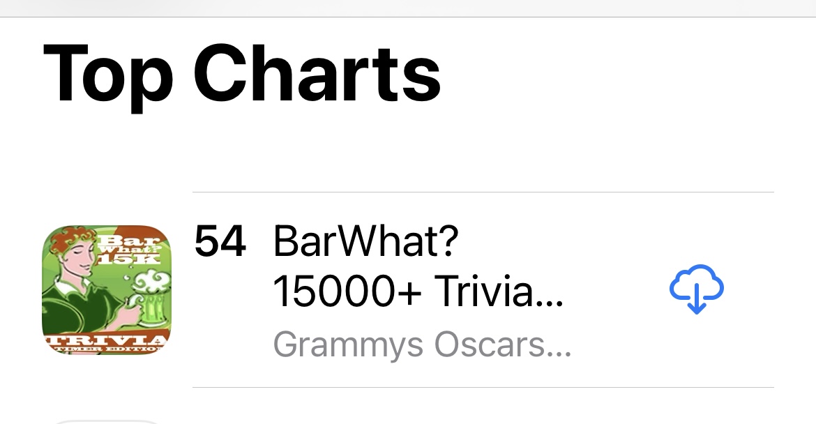 “TOP CHARTS” BarWhat? 15000 Grammys Oscars Trivia