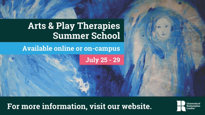 roehamptonpsych's tweet photo. Join us from July 25-29 for our Arts &amp; Play Therapies (APT) Summer School.

Engage in an immersive learning environment that will introduce you to key concepts and ideas in Art Psychotherapy, Dramatherapy and more!
More info: https://t.co/LsVsa6dLqW https://t.co/L6ddZwWRJo