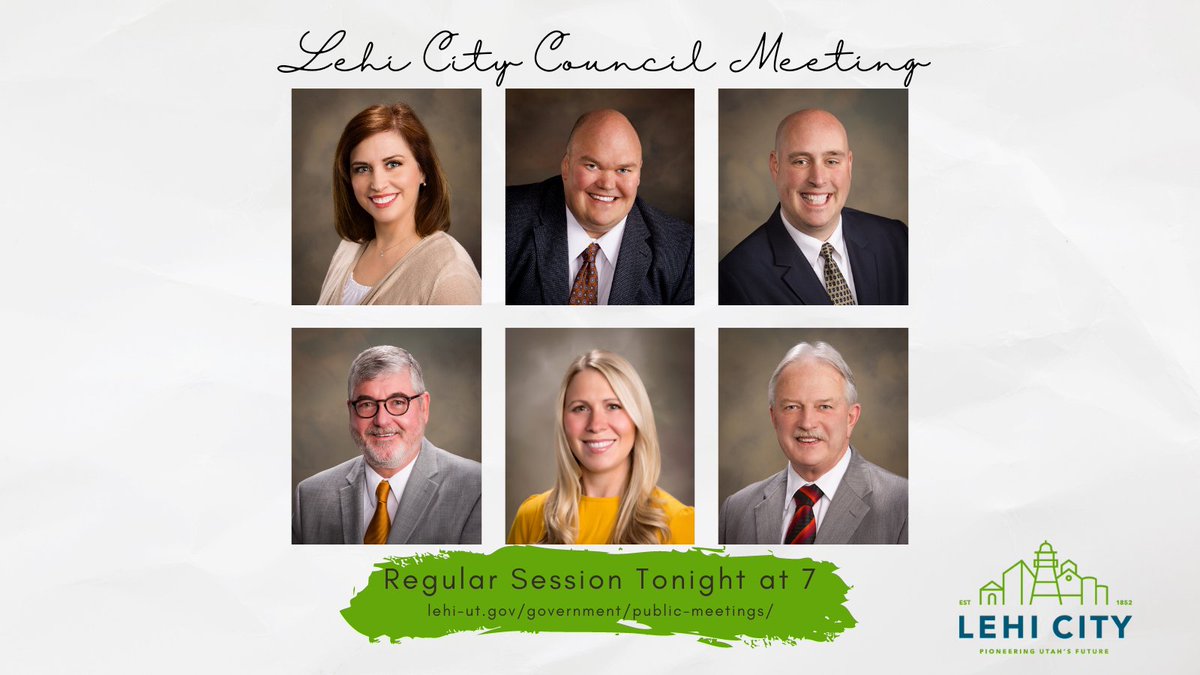 Today at 7 pm is the regular session of the Lehi City Council meeting at Lehi City Hall (153 N 100 E). The meeting can be live-streamed online here: lehi-ut.gov/government/pub….