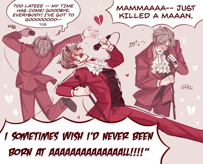 TODAY'S MOOD IS ESTEEMED PROSECUTOR MILES EDGEWORTH DRUNKENLY VIBING TO BOHEMIAN RHAPSODY 💔

#AceAttorney 