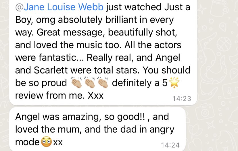 Lovely message from somebody who has watched <a href="/ItsJustaBoy1/">ItsJustaBoy</a> for the first time today. Feeling proud.