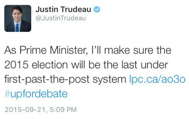 <a href="/Gaulather/">STV is a PR system</a> Canada needs and independent body to facilitate electoral reform so that NO political party can manipulate or derail the process like Trudeau did.

False majority = false democracy

BTW, <a href="/JustinTrudeau/">Justin Trudeau</a>, IMHO #YouHadOneJob, dude, one effing job.