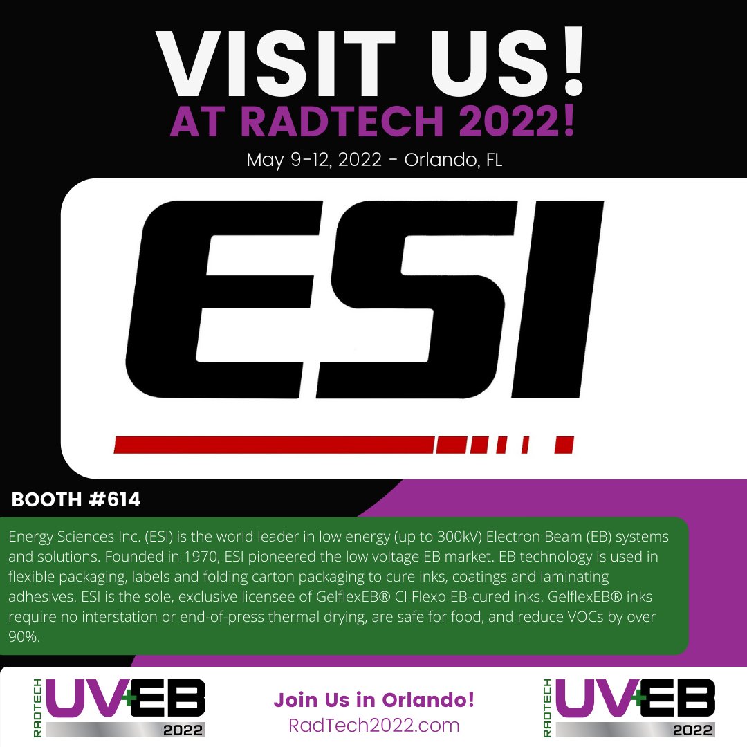 Energy_Sciences's tweet image. Join us at this year&apos;s RadTech, the world’s largest event dedicated to the educational, technical, and scientific advancement of ultraviolet (UV) and electron beam (EB) technologies! Register today: bit.ly/3jCFOTX #RadTech2022 #EBinks #electronbeam