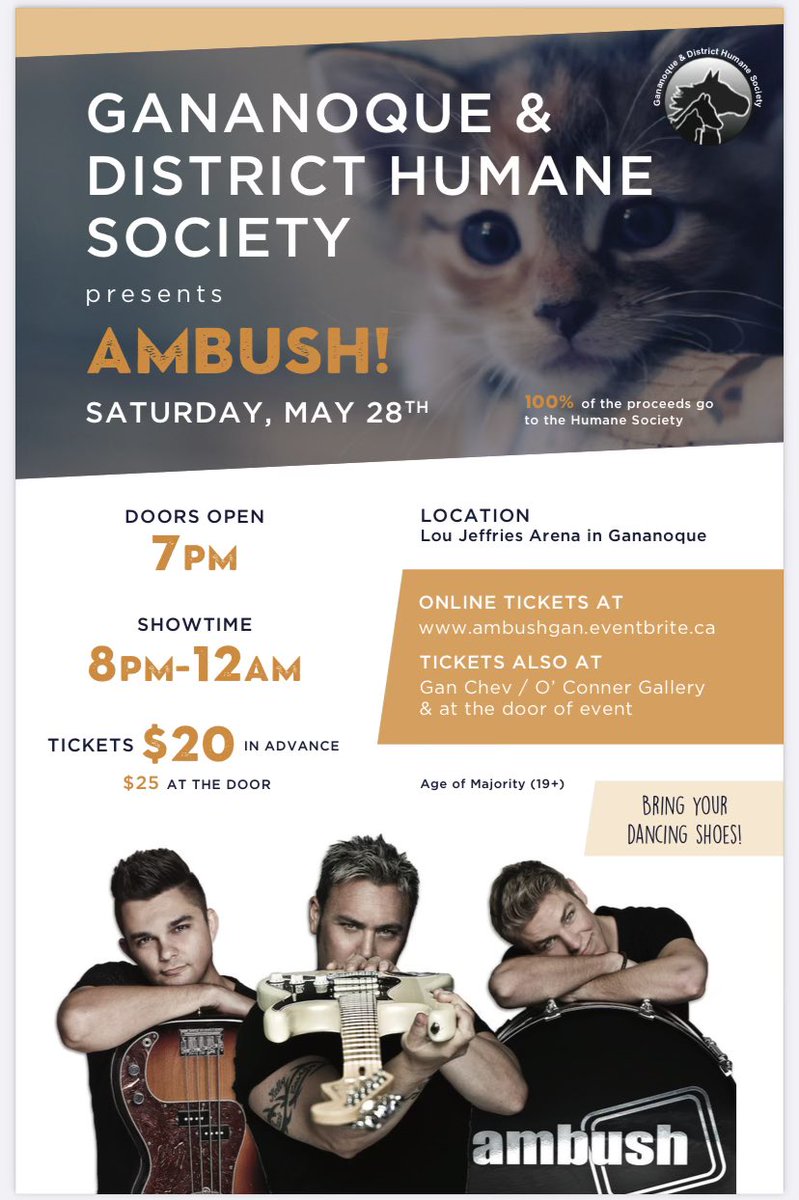 Stop by the dealership to purchase your tickets 🎫 to the Ambush fundraiser concert 🎵 live in Gananoque May 28th! 
<a href="/AmbushArmy/">Ambush</a> <a href="/GananoqueHS/">Gan Humane Society</a>