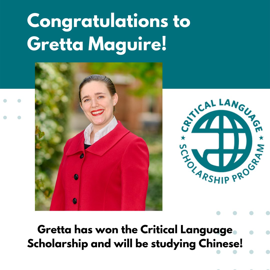 MtsuUfo's tweet photo. Congratulations to Gretta Maguire, who has received the Critical Language Scholarship. Gretta will be learning Chinese! Congratulations again, Gretta! #mtsu #trueblue #mtsuufo #cls #language https://t.co/8gUJwSgRHT