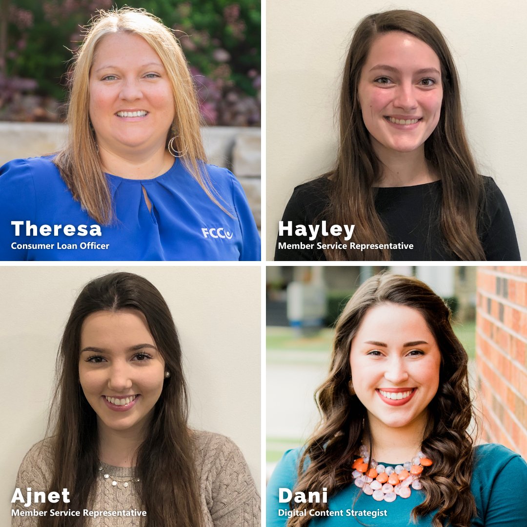 FortCommunityCU's tweet photo. Look who's movin' up at FCCU! #FCCUProud #TeamFCCU
✨ Theresa - Consumer Loan Officer
✨ Hayley - Member Service Representative
✨ Ajnet - Member Service Representative
✨ Dani - Digital Content Strategist https://t.co/5jQFsaAC8X