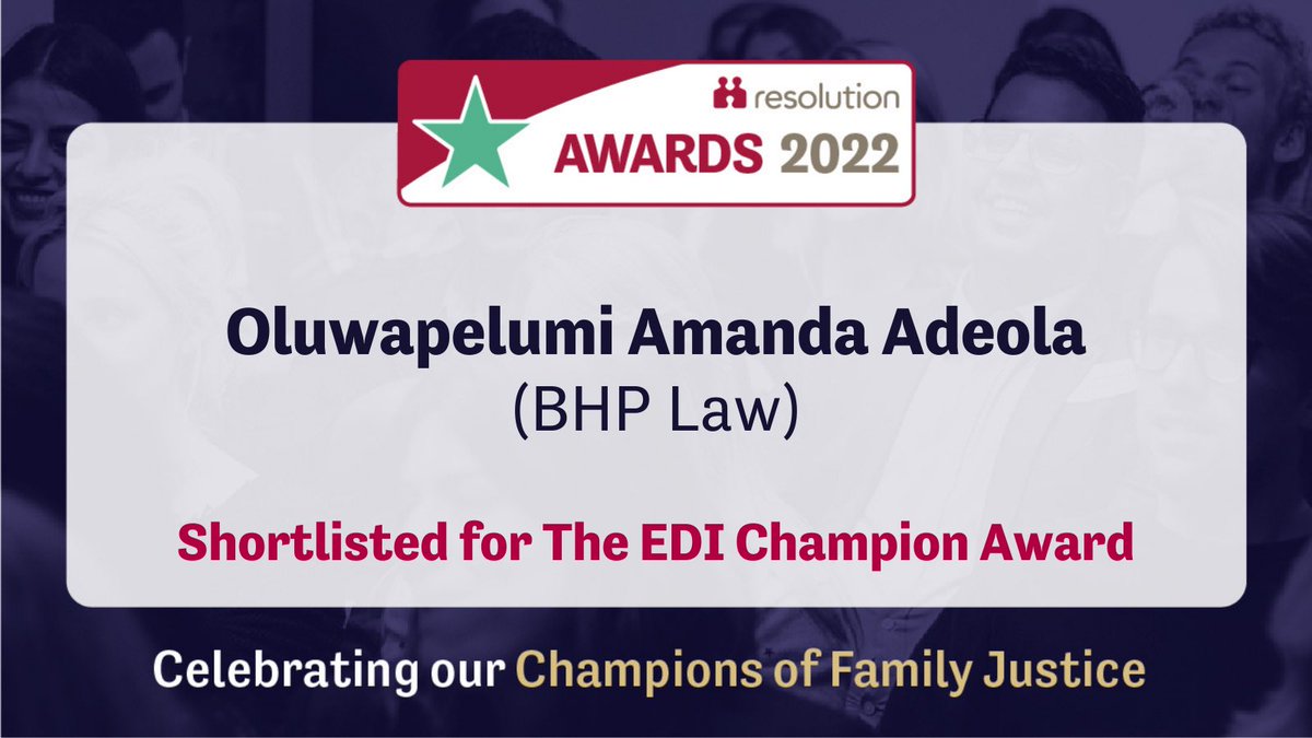 AmandaAdeola's tweet photo. I am honoured to be shortlisted for the @ResFamilyLaw EDI ChampionAward, recognising members or groups who have shown a commitment to diversity and inclusion. 

Thank you for all the lovely messages.

#ResAwards #ResConf22 https://t.co/7GvwyweJmp