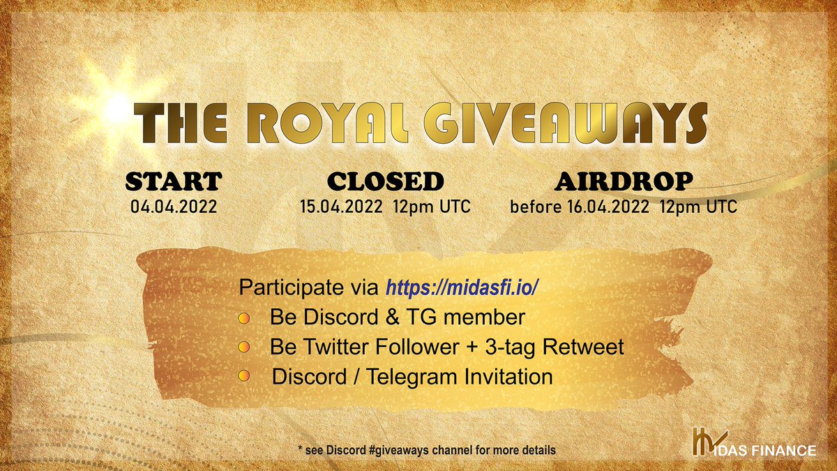 Midas__Finance's tweet photo. A gentle reminder from Goddess instruction, Royal Giveaways worth 🌟$15,000🌟 is still in going!
- First-come first-served till fully redeemed!
- Join now: https://t.co/2fdBksUa2U
#midasfinance #polygon #farm #nftgame #p2e #tombfork #yield_on_yield https://t.co/Bn5NAm8HZR
