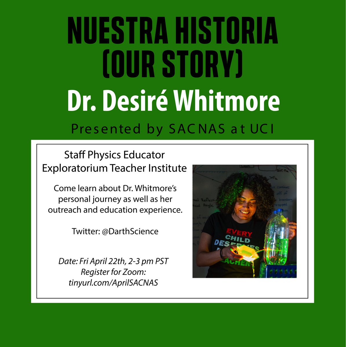 Join us next Friday, April 22 for a conversation with Dr. Desiré Whitmore! Hope to see you there! Registration Link: tinyurl.com/AprilSACNAS