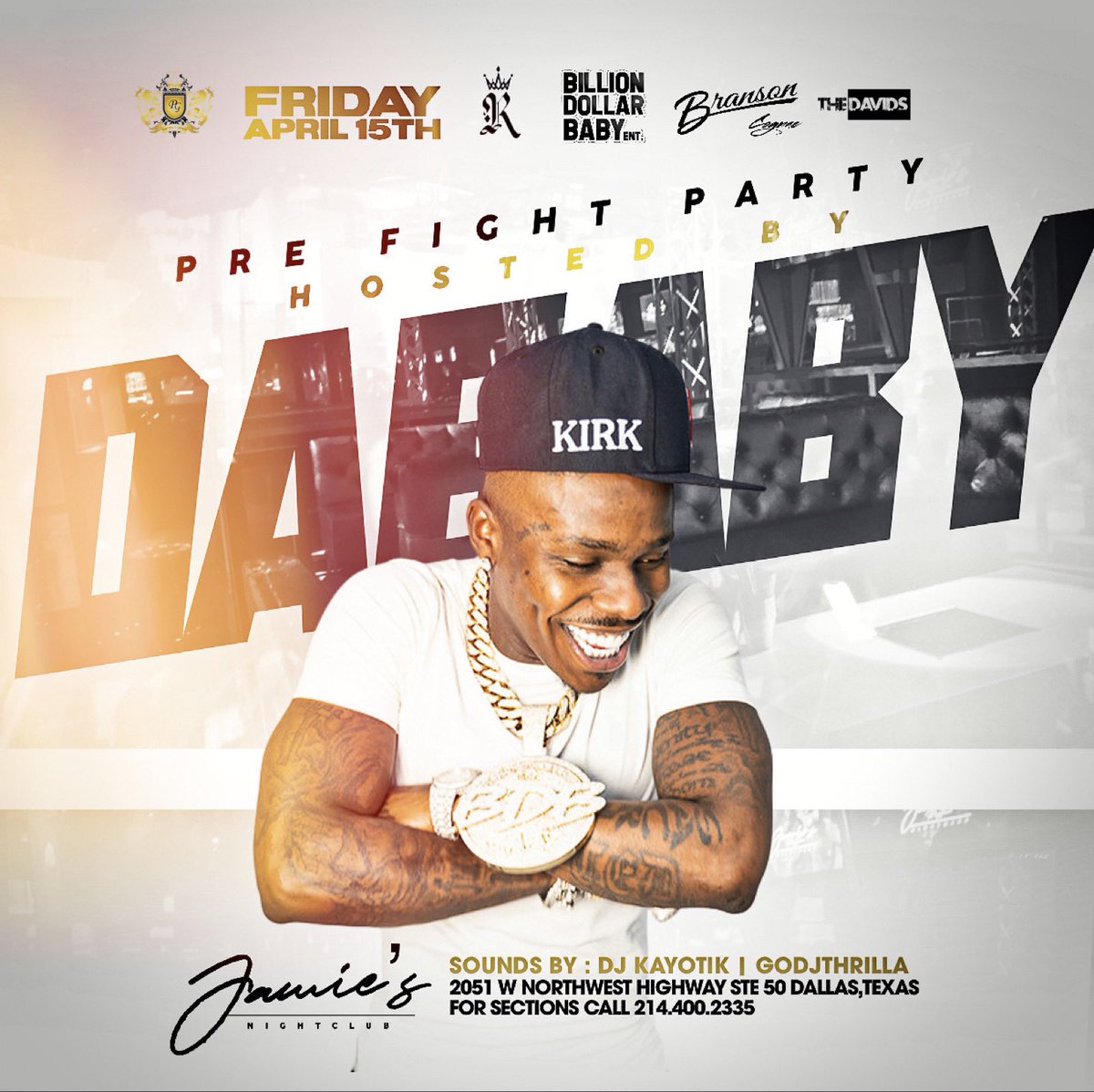 GODJTHRILLA's tweet photo. ‼️‼️ BIG DAVID BIRTHDAY BASH @danthonysingh PRE FIGHT PARTY KICKOFF HOSTED BY @DABABY 
 
@jamiesnightclub 
Doors open 9PM TO 2AM

SOUNDS BY 
@godjthrilla x @DJKAYOTIK
@979thebeat 
FOR SECTIONS CALL 214 400 2335

FOR PRE SALE TICKETS GO TO THE LINK 
https://t.co/3yUHa9PeEM https://t.co/32Y4rS6HP0