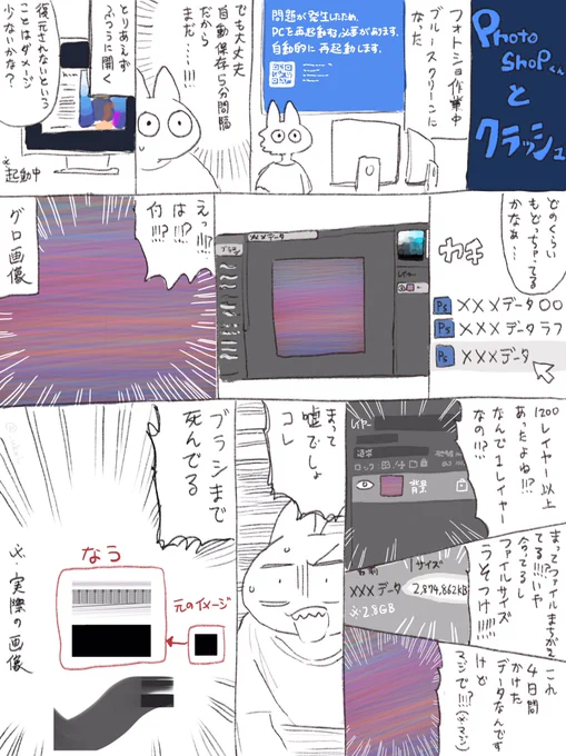わかりにくいので描きました
Photoshop使ってる人はこまめに保存だけでなく別名保存も心がけてください  
本当に心折れる 