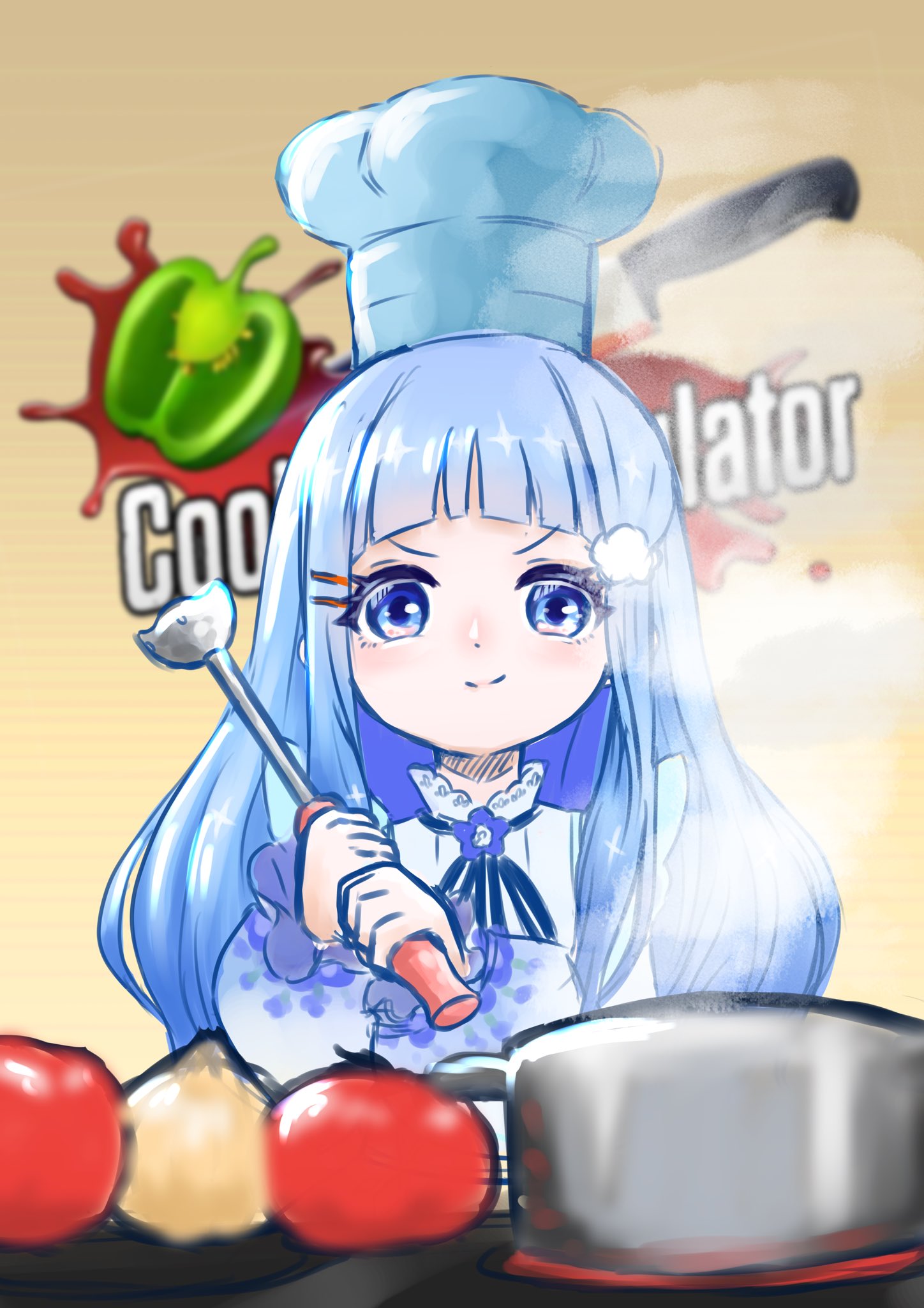 月見鮭 さっきツイキャス配信で描いたはっかちゃん 料理ゲーム配信で開幕皿を割りトマトをぶち撒け ハンドミキサー を駆使して一切包丁を使わなかったはっかちゃん ハンドミキサーは最後に捨ててしまったぞ どうする 次回は包丁を握るのか 次回