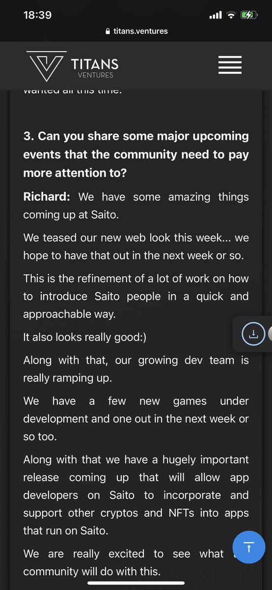 From latest <a href="/SaitoOfficial/">Saito Network 🟥</a> 🤝 <a href="/Titans_ventures/">Titans Ventures</a> AMA 👀

Looking so bullish for $saito 🚀