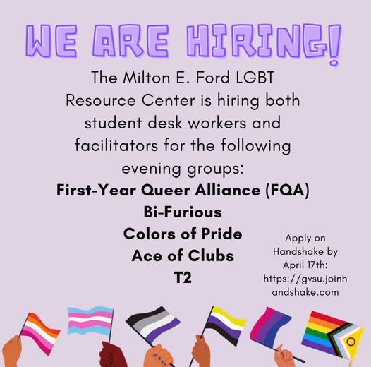 WE'RE HIRING!
We are hiring student desk workers and student group facilitators for the fall! Apply on Handshake by April 17th if you're interested: gvsu.joinhandshake.com/stu/postings?e….