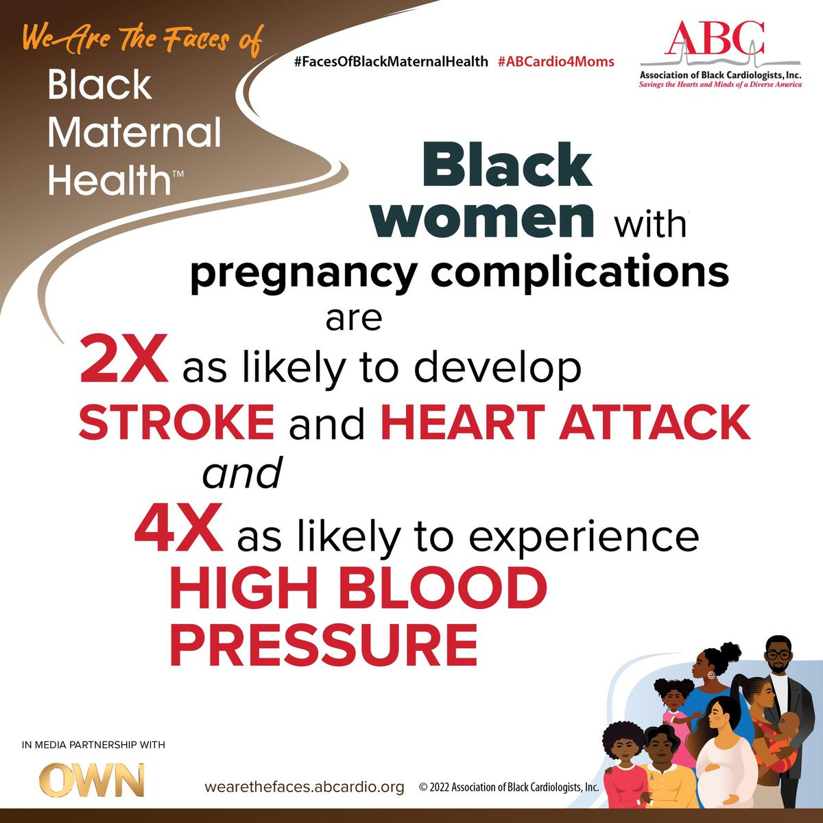 We are the Faces of Black Maternal Health™ is the @ABCardio1 national awareness campaign to expand awareness about Black maternal health. Check out the social media tool-kit by visiting: wearethefaces.abcardio.org/social-media-t…

#FacesofBlackMaternalHealth #ABCCardio4Moms #OurHearts #BMHW22
