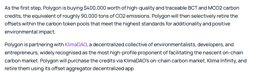 reikuman33's tweet photo. Step 1: @0xPolygon buys $400,000 worth of carbon offsets 😎 https://t.co/GbM8yUUuEg