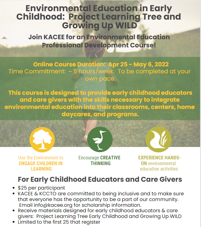 KCCTO_Inc's tweet photo. Upcoming Training Opportunity!
Environmental Education for Early Childhood: Project Learning Tree and Growing Up WILD! 
Registration Link: https://t.co/oMMVWapoPq
Registration Deadline: April 20, 2022 at 5:00pm
Contact Ashlyn Kite-Hartwich at akite@kacee.org or 785.889.4384 https://t.co/rGvHI7kHOT