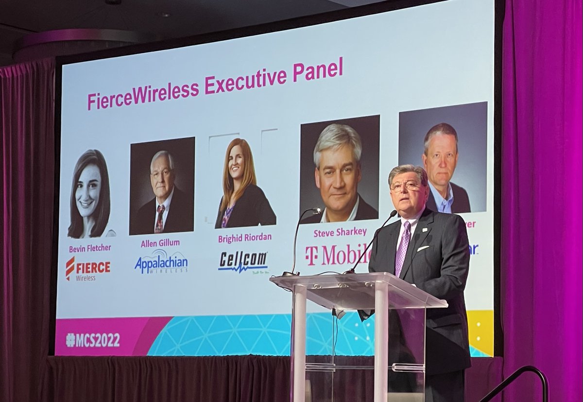 kobham's tweet image. Great to be in Tampa for the @CCAmobile Mobile Carriers Show! @TMobile’s @sbsshark started things off this AM with @FierceWireless’ Executive Panel, discussing T-Mobile’s #5G deployments, home internet service, and the need for Congress to extend FCC’s auction authority. #MCS2022
