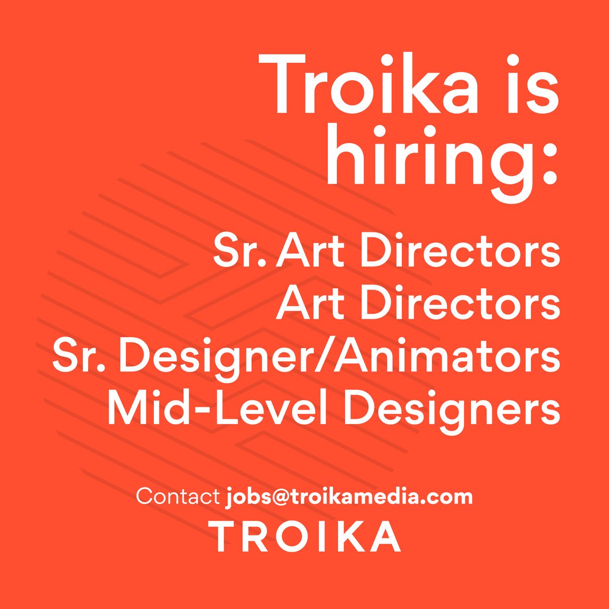 We are hiring designers at all levels! Contact jobs@troikamedia.com to learn more. 

ow.ly/erC950IxkBI
