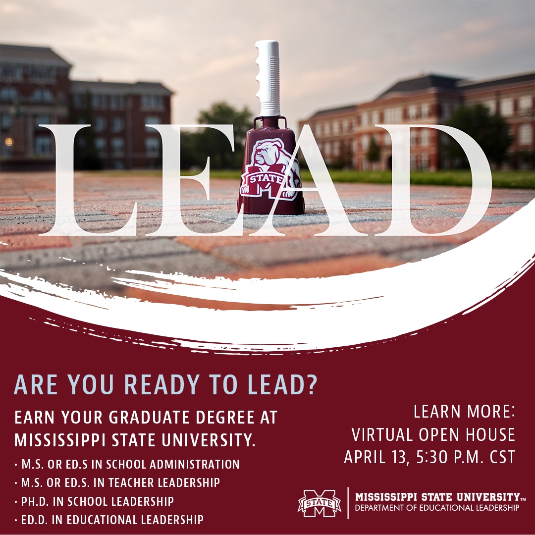 MsstateEdLead's tweet image. Join us for a Virtual Open House to learn more about getting started with your Teacher Leadership licensure, School Administration licensure or Educational Leadership advanced degree.
forms.gle/xGjCcSLPvWmoTm…
@MissDeptEd