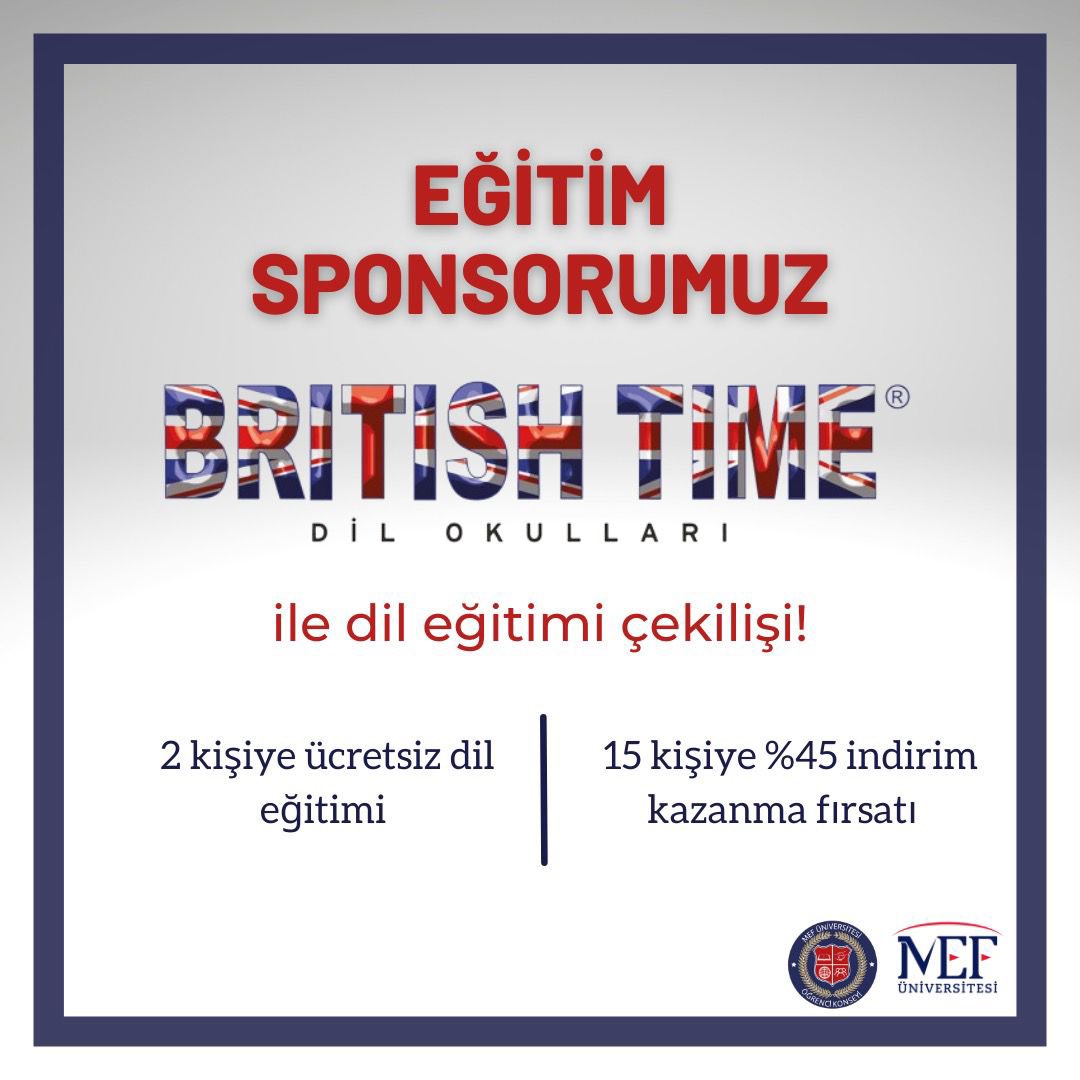 KariyerMef's tweet photo. MEF Kariyer Zirvesi olarak gerçekleştireceğimiz etkinlikte British Time ödül sponsoru ile karşınızdayız! 
British Time'dan etkinliğimize katılan 2 kişiye ücretsiz dil eğitimi ve 15 kişiye %45 indirim kazanma fırsatı! 🥳
Çekilişe katılmak için etkinlik sonunu bekle! https://t.co/QRly5o32r0