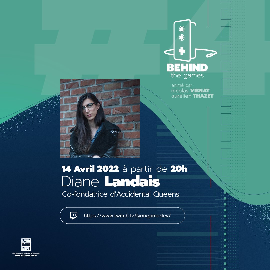Lyon Game Dev (@lyongamedev) on Twitter photo 📢Live Behind the Games - Ce Jeudi 14 Avril à 20h !
S2-E4
Nous avons l’honneur d'accueillir cette semaine <a href="/ker0chanFR/">Diane Landais</a> co-fondatrice d' <a href="/AccidentalQ/">Accidental Queens</a> ! Je ne sais pas vous mais nous on a vraiment hâte !
Rdv - Ce jeudi 14 à 20h sur twitch.tv/lyongamedev !! 🔥
#Interviews 📢Live Behind the Games - Ce Jeudi 14 Avril à 20h !
S2-E4
Nous avons l’honneur d'accueillir cette semaine <a href="/ker0chanFR/">Diane Landais</a> co-fondatrice d' <a href="/AccidentalQ/">Accidental Queens</a> ! Je ne sais pas vous mais nous on a vraiment hâte !
Rdv - Ce jeudi 14 à 20h sur twitch.tv/lyongamedev !! 🔥
#Interviews