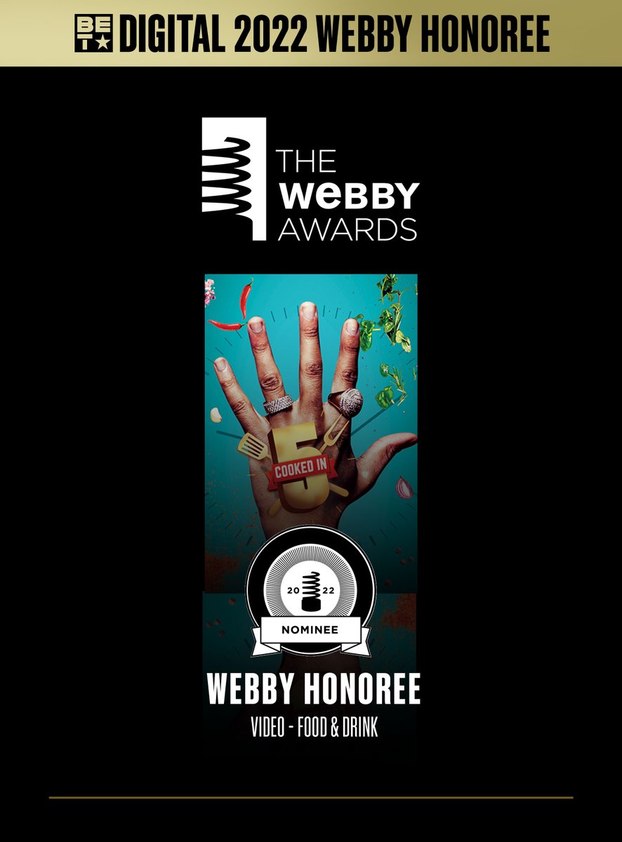 BETMusic's tweet photo. Sending a BIG Congratulations to BET Digital for our @thewebbyawards winning series #Cookedin5. We went to your favorite celebrities’ kitchens and cooked good eats all year long. @jimjonescapo @coi_leray @realremyma @souljaboy @thisisNivea https://t.co/eiECZV7ztl
