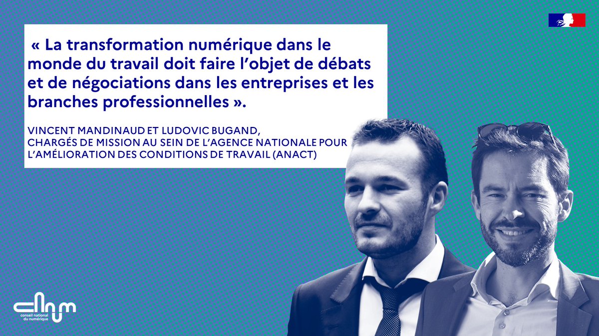 Conseil_ia_num's tweet photo. #ParolesDe 🗣️ | @VincentMandinau et @Ludovic_Bugand nous ont présenté les travaux de l'@Anact_  et livré leur analyse des liens entre machines et humains au #travail 👨‍💻

Un entretien passionnant à retrouver sur le site du @CNNum 👉 https://t.co/O5qRHvEsCO https://t.co/mTIQxCNkMd
