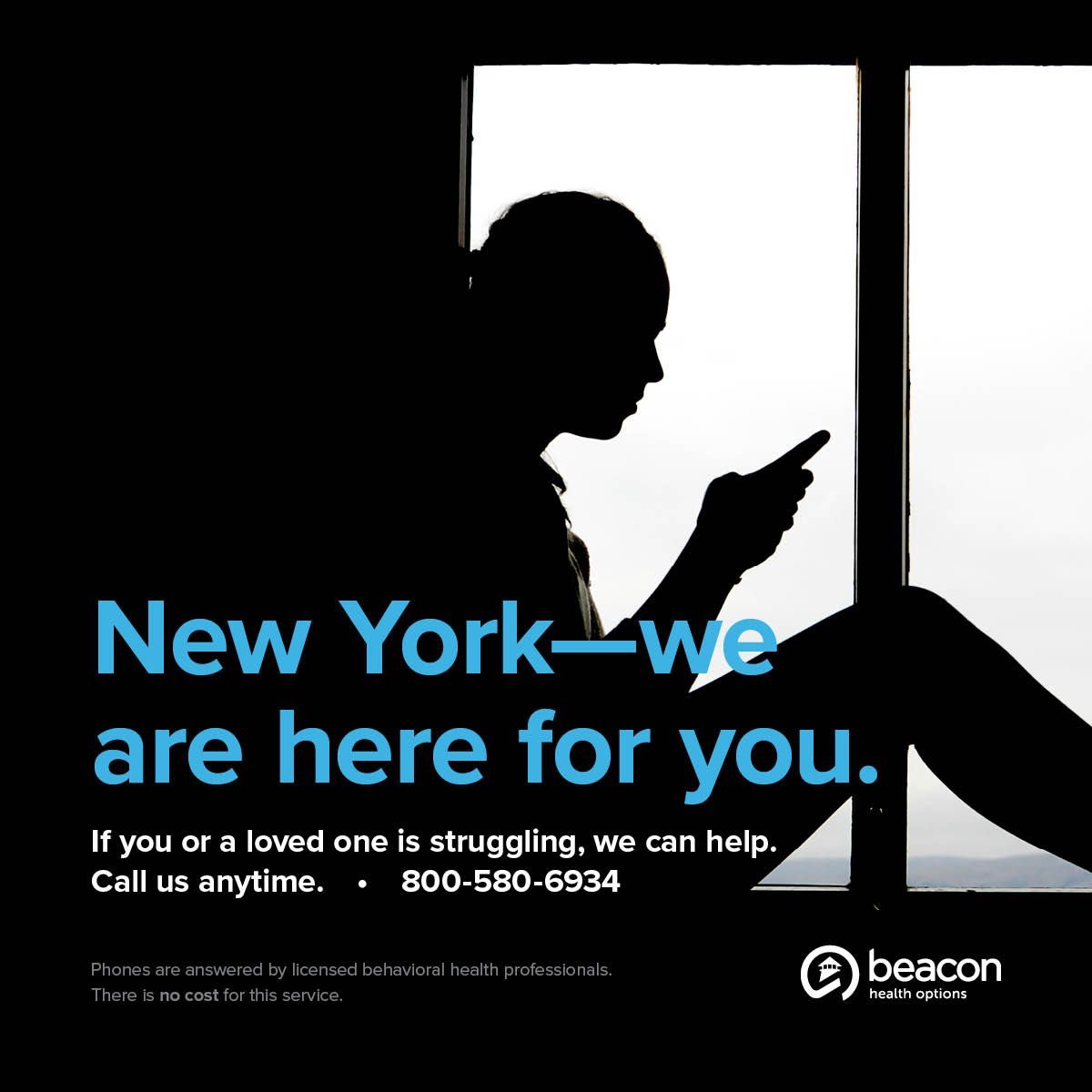 We are heartbroken at the tragic event in New York City today. Our thoughts are with the people of NYC, including first responders, our members, our clients, and our own Beacon team members. Our crisis line is open to anyone who is struggling, at no cost, anytime.