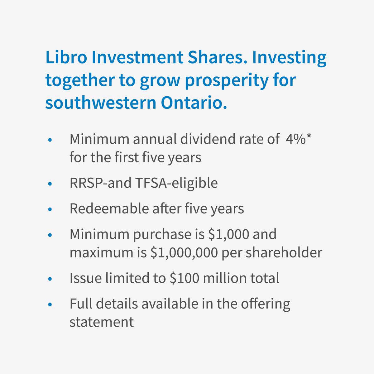 LibroCU's tweet photo. Investment Shares help Libro carry out our purpose of growing prosperity in southwestern Ontario and gives you an opportunity to build your personal prosperity with an attractive investment return. 
Interested in learning more? Check it out here: https://t.co/ThxvnywlWc https://t.co/636MhwVrKz