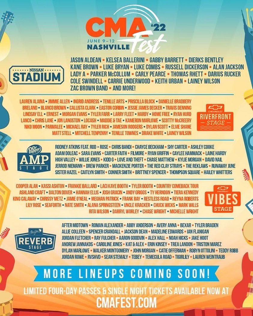 TheTRich_Life's tweet photo. CMA Fest is back in 2022! Line up was announced today and @TylerRichMusic will be playing the Riverfront stage Friday June 10th at 10 am! Who will be there? Let us know and when you are getting to town! We are working on something fun you won’t want to miss #tylerrich https://t.co/hMOgfKJzga