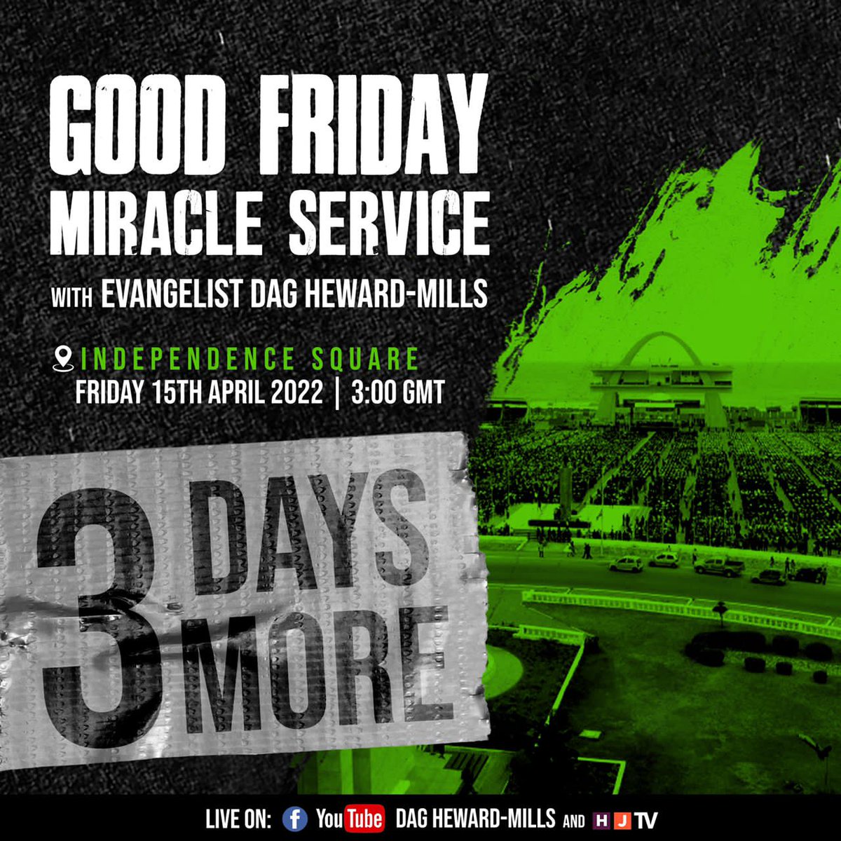 FirstLoveCenter's tweet photo. 3 days more to experience salvation and miracles like never before!!
Prepare for a mighty move of God at the Good Friday Miracle Service 15th April 2022 at the Independence Square at 3pm!
Tell a friend to tell a friend!
#GFMS2022 #FirstLoveChurch #GoodFridayMiracleService https://t.co/dHGP0EMJub