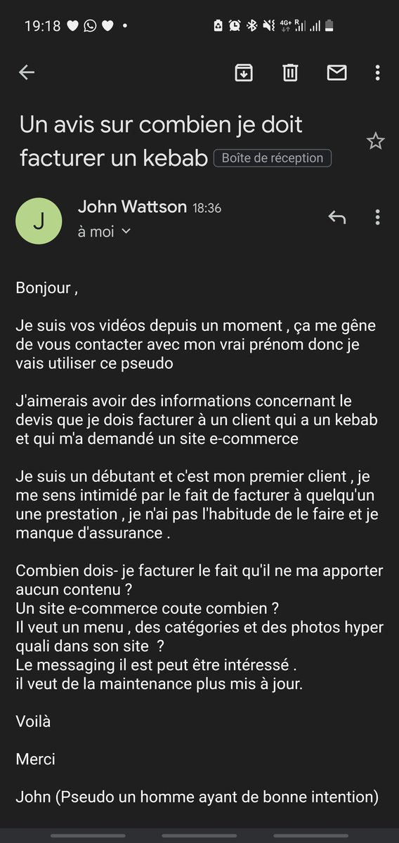 benjamincode's tweet image. La palme d&apos;or du meilleur objet de mail.

Maintenant pour répondre sérieusement à notre amis sous pseudonyme, qui dit quoi ? Combien doit il facturer un kebab ?