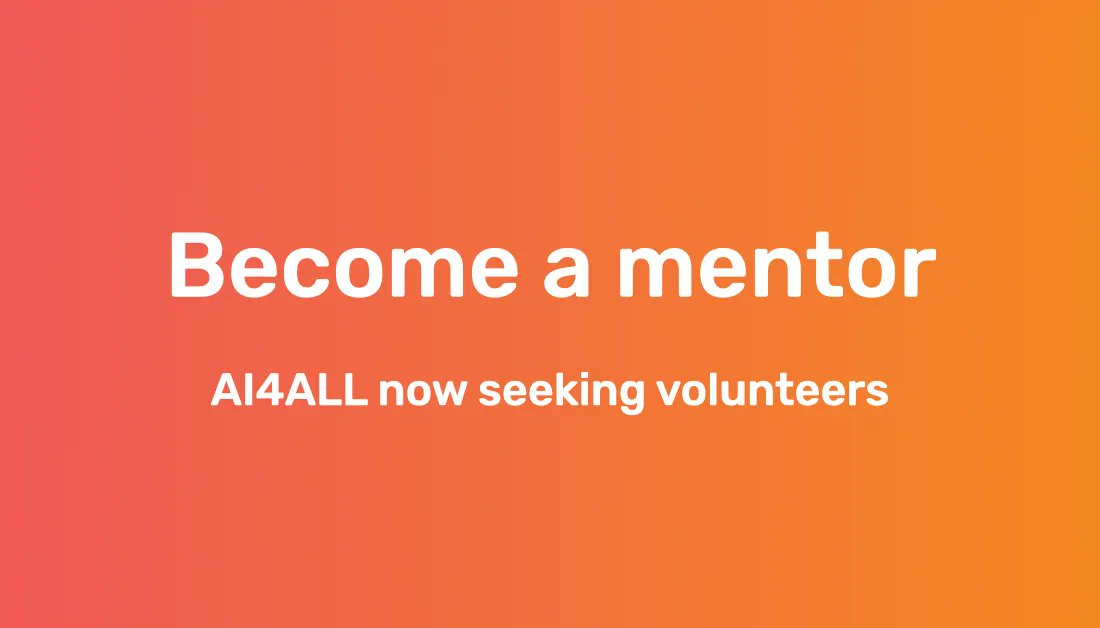 ai4allorg's tweet photo. Are you interested in mentoring high school or college students who are pursuing AI? We're looking for industry professionals, academics, and others whose work intersects with AI in some way for summer 2022 mentorship opportunities. Learn more + apply here https://t.co/THPkzVfmHG https://t.co/pH1bBqLPC7