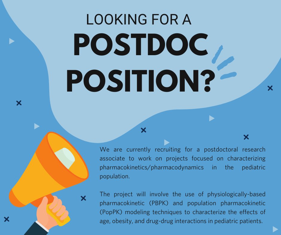 If you are in search of a postdoc position where you can apply your PBPK and PopPK skills, look no further! Please visit the link for more information. unc.peopleadmin.com/postings/226938 #postdocposition #pbpk #PopPK #dpet #uncpharmacy