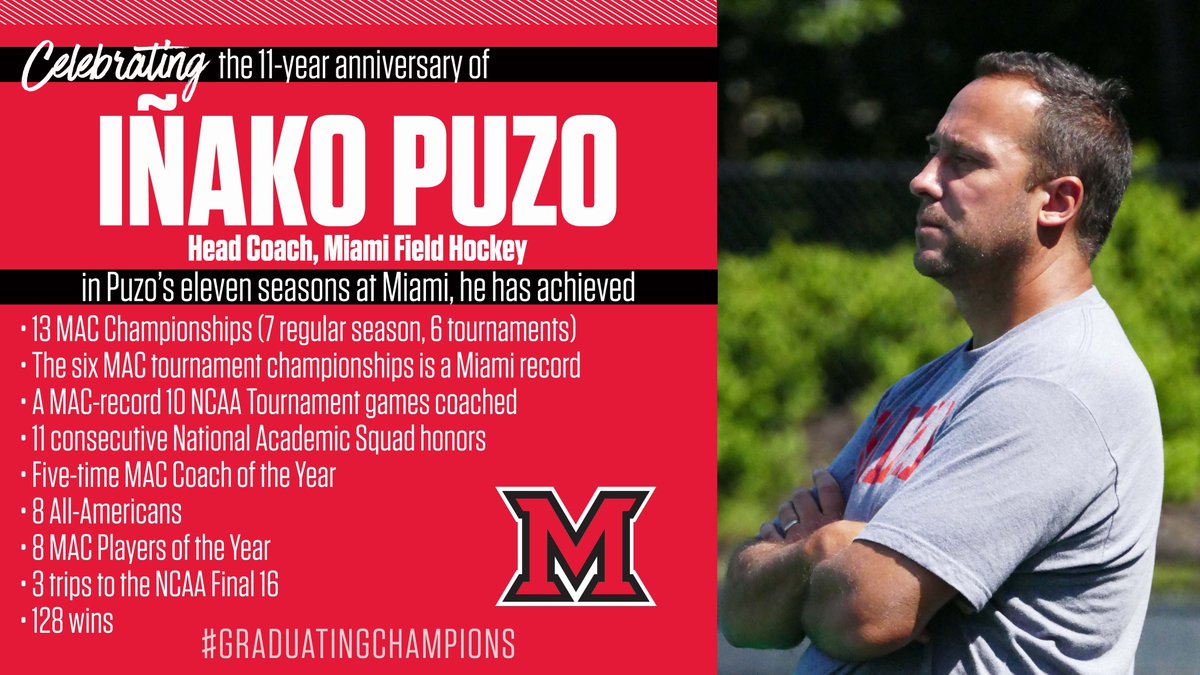 MiamiOH_FH's tweet image. Today 11 years ago, Iñako Puzo started his first day at Miami. Since then, every one of his 4-yr players has graduated &amp;amp; won at least 2 championships. His 6 MAC Tournament titles is a Miami record &amp;amp; his 10 NCAA Tourney games is a MAC Record. #GraduatingChampions #RiseUpRedHawks