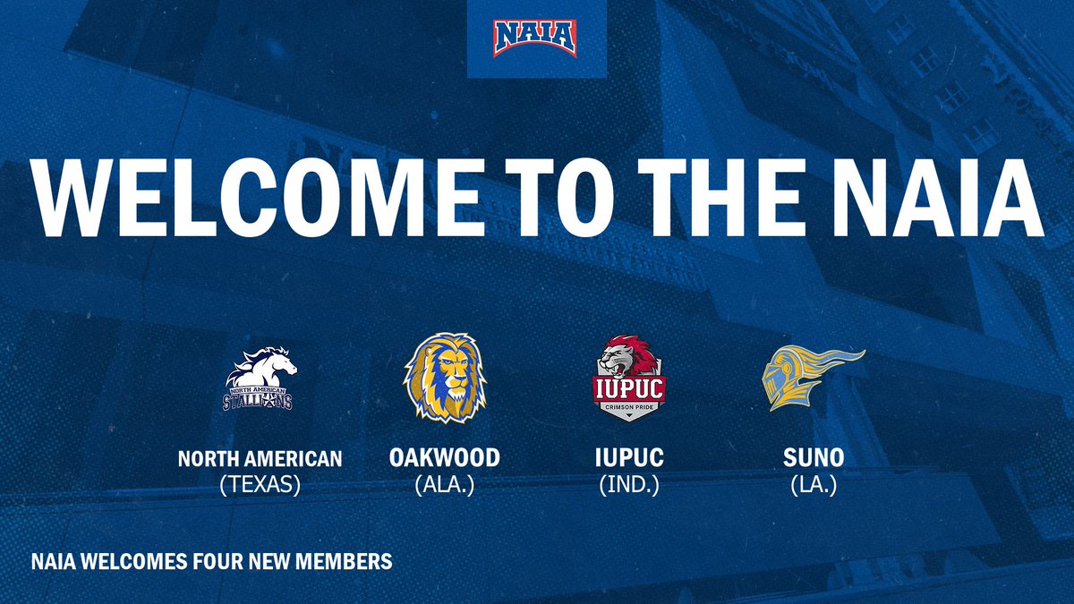 We are proud to welcome four new members! <a href="/OakwoodAthleti2/">Oakwood Athletics</a> <a href="/NAU_Athletics/">NAU Athletics</a> @IUPUCAthletics <a href="/SUNOKnights/">Southern U. at N.O.</a> 

Check-out the full release HERE--> bit.ly/37bB1q8

#PlayNAIA #NAIATogether
