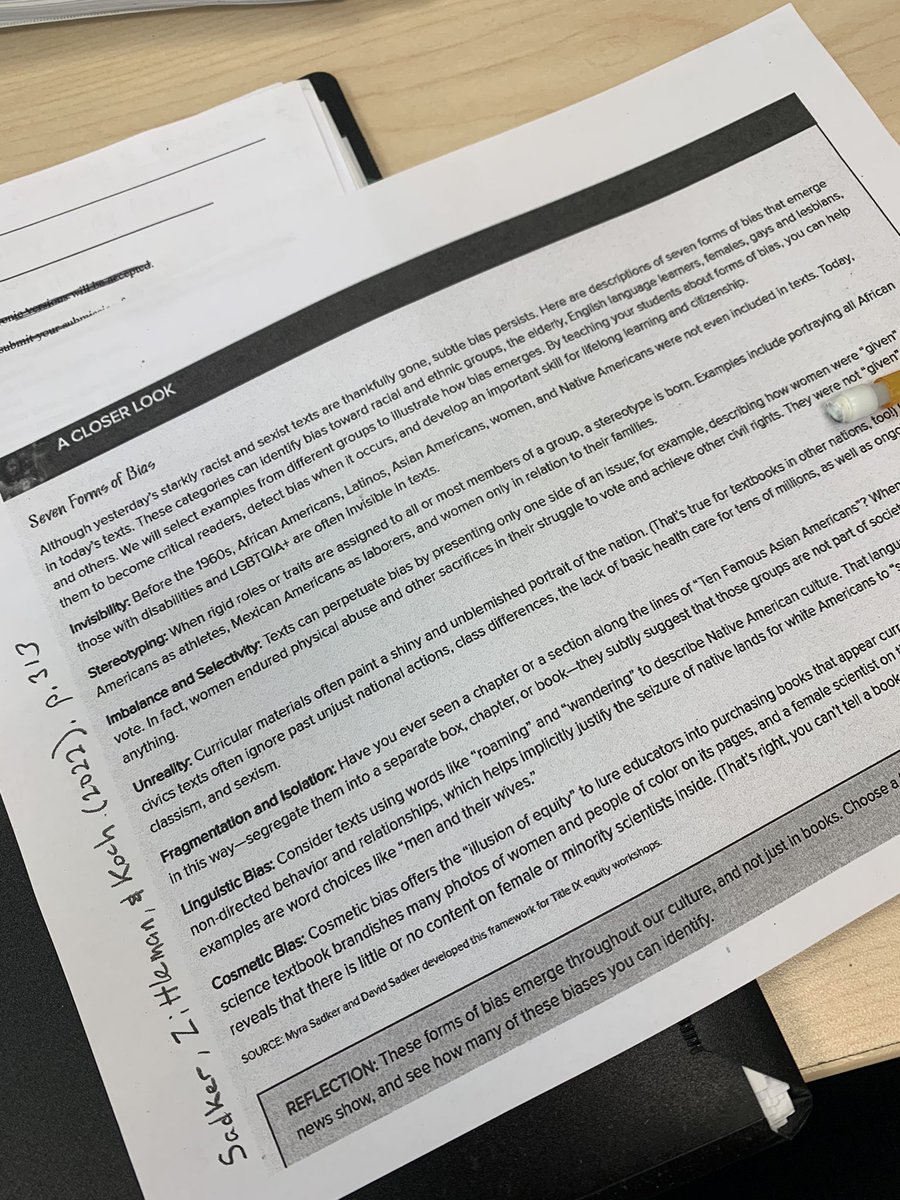 abbyysimpsonn's tweet photo. In class we learned about the seven forms of bias found in textbooks. I thought it was interesting to learn about all 7 of these because I didn’t know about most of them. It really opened my eyes about how bias things still are today that we can be blind to.  #EDUC200 #04Sp22 https://t.co/fLHIP9TR27