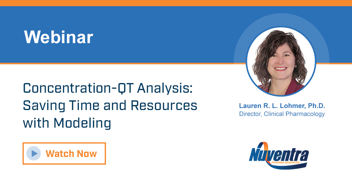 Nuventra's tweet photo. Did you miss our recent webinar, “Concentration-QT Analysis: Saving Time and Resources with Modeling?” Access this presentation and watch all of Nuventra’s past webinars on our webinar library: https://t.co/zzVra58RzZ https://t.co/u2aI2bPZC1