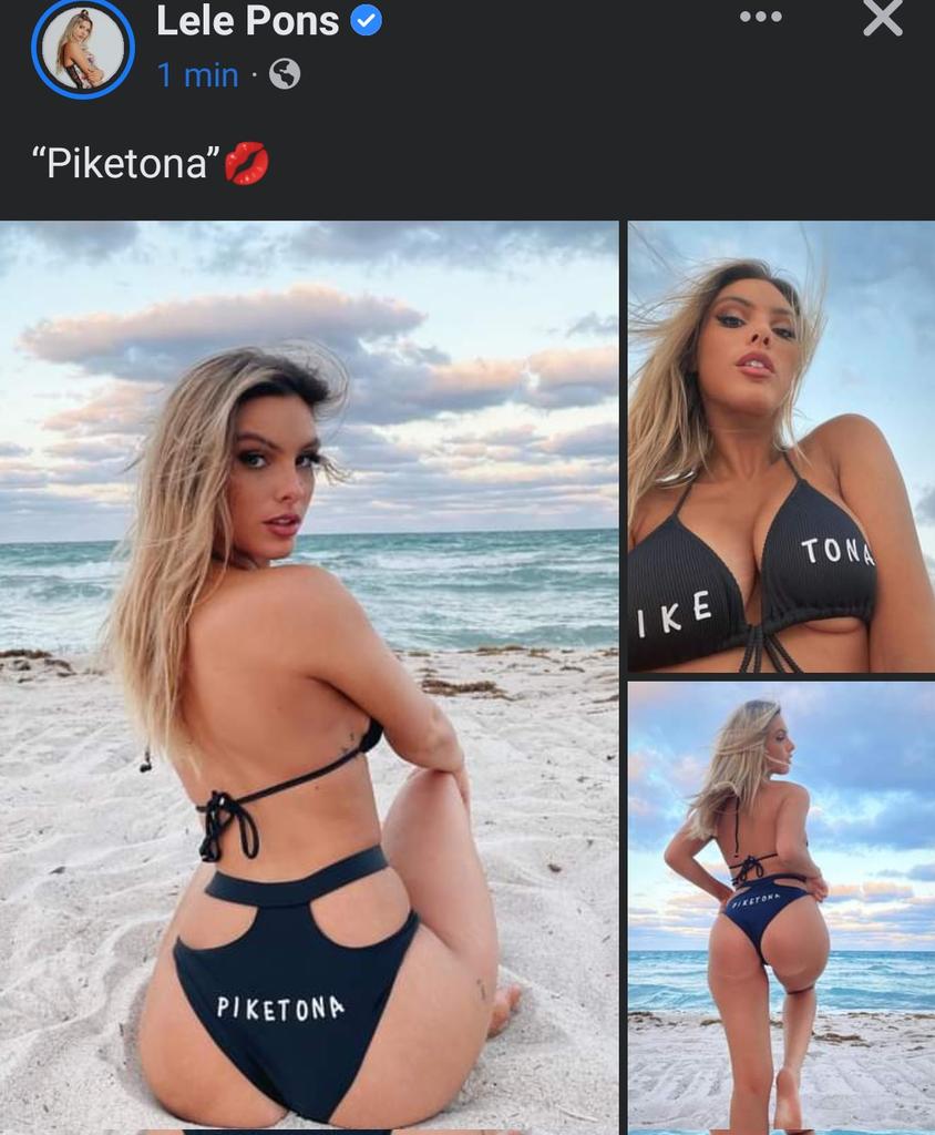 LoaizaNoticiero's tweet photo. Lele Pons vía Facebook, posa con un lindo traje de baño donde lleva el nombre de su último lanzamiento con Kim Loaiza “ PIKETONA ” 👑🔥 https://t.co/1KKXy29sRh