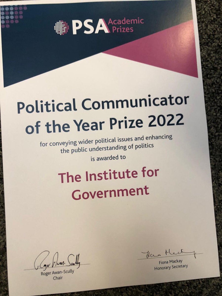 Well done to all my brilliant @instituteforgov colleagues! And big thanks to the @PolStudiesAssoc for this award.