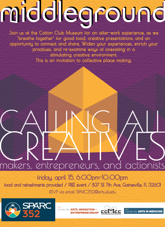 UF_CAME's tweet photo. Click below to RSVP to MiddleGround: an event featuring creative presentations, good food, and opportunities to connect, share, and re-examine ways of coexisting in a stimulating creative environment! https://t.co/MIPiqyTXqp
Friday, April 15 at the Cotton Club Museum - join us! https://t.co/Bzcqopn2IM