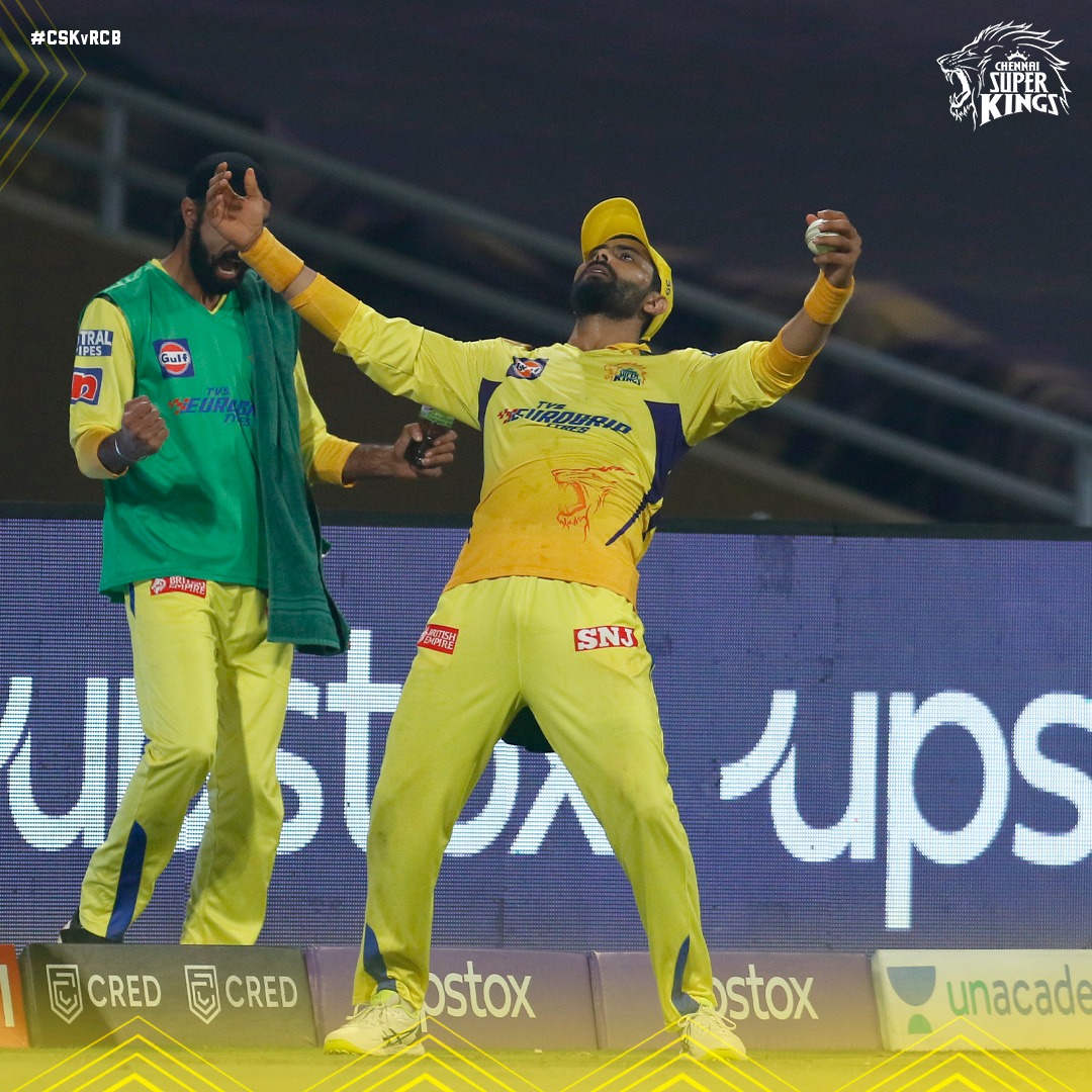 ChennaiIPL's tweet photo. Jaddu Hosanna!! 🤷🏻‍♂️
Captain's relief....! 😍

#CSKvRCB #WhistlePodu #Yellove 🦁💛 @imjadeja https://t.co/5Q94RFIKVF