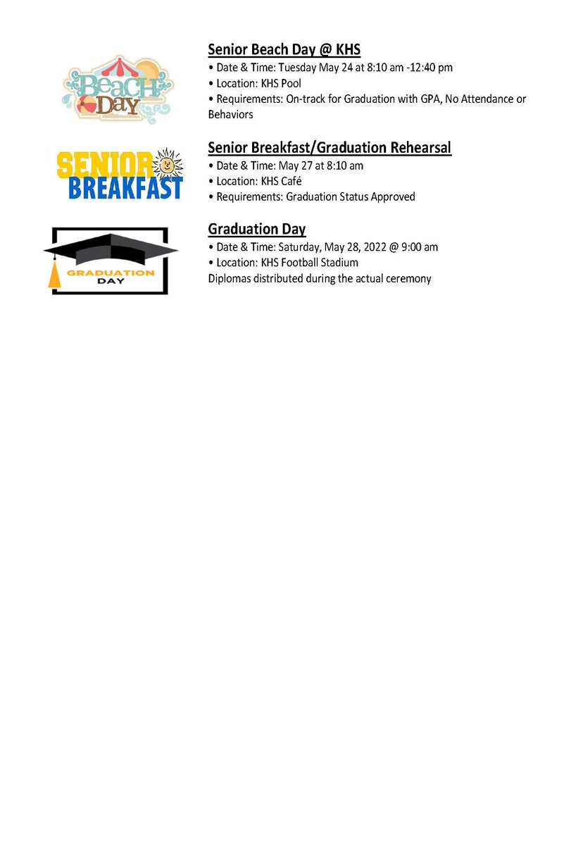 UPDATED:  KHS Senior Activity List