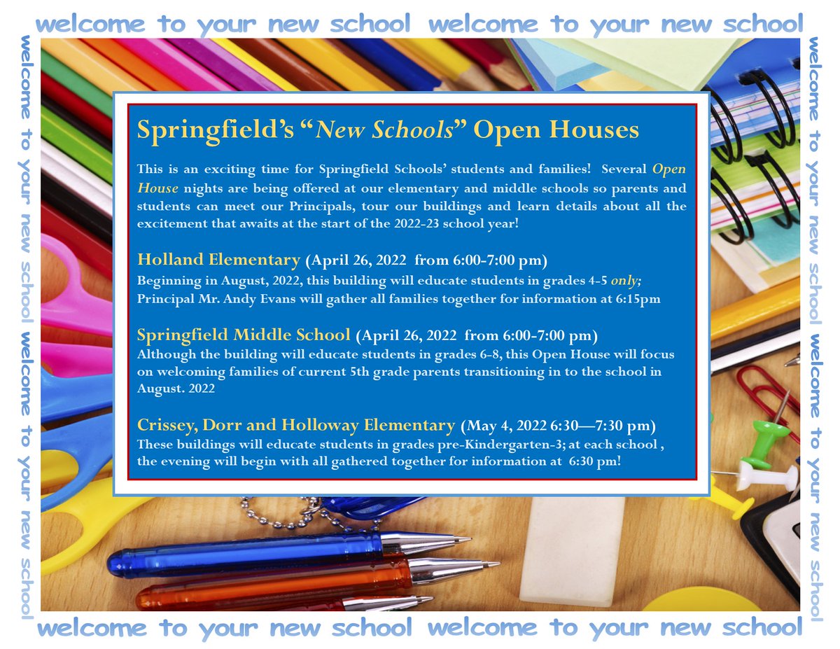 Remember, if your #springfieldstrong student will be in grades preK-6 next year, these nights are for YOU!  Get answers to your questions and prepare for a fun NEW year!! <a href="/sls_super/">Springfield Super</a> <a href="/SLSDstrong/">Crissey Elementary</a> <a href="/SLS_Dorr/">Dorr Elementary Principal</a> @HawksLocal <a href="/HollowayHornets/">Holloway Elementary</a> <a href="/smsbluedevils/">Jeff Pendry</a> <a href="/SLS_A_SUPER/">SLS Assistant Superintendent</a> <a href="/curriculum_sls/">Miley</a>