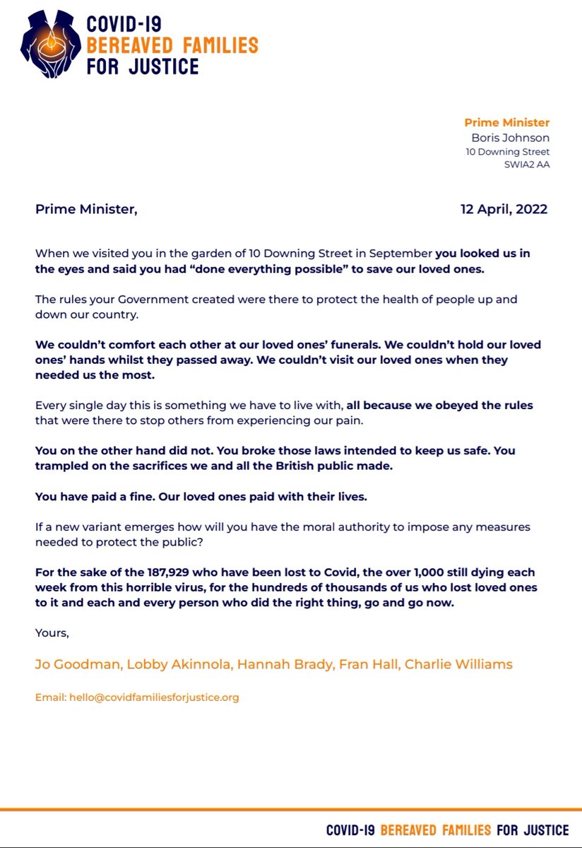 "You have paid a fine. Our loved ones paid with their lives."

You can read our letter to <a href="/BorisJohnson/">Boris Johnson</a> earlier today in full below.